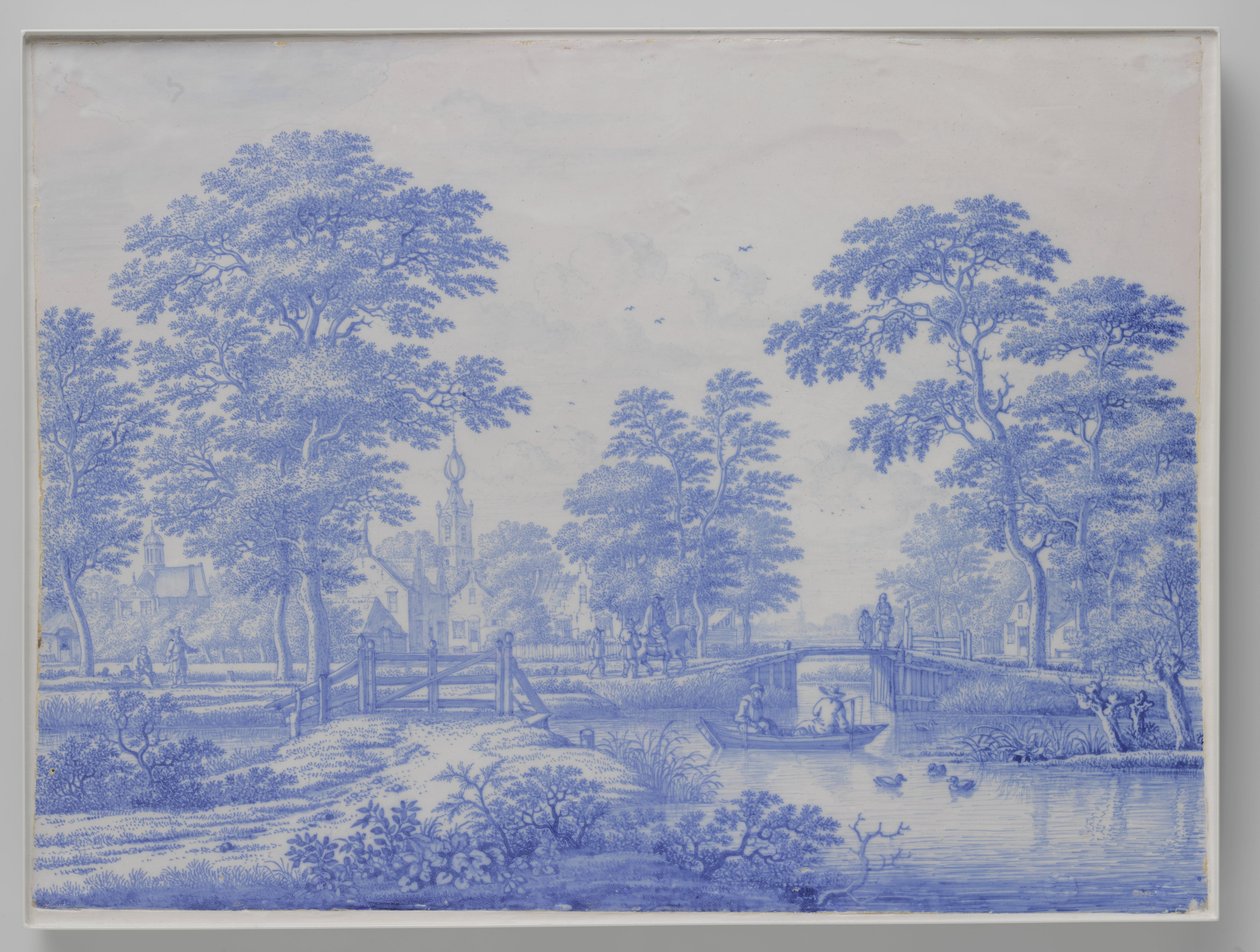 Muistolaatta, josta on näkymät Overschielle Rotterdamin lähellä Lautas kasvot Overschie tekijältä Frederik van Frytom (attributed to)