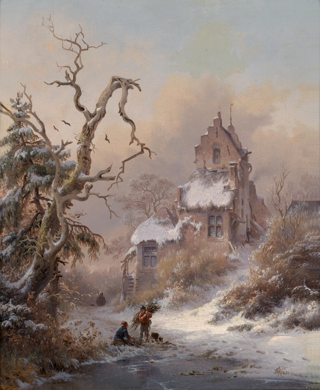 Winterlandschaft mit Reisigsammler tekijältä Fredrik Marinus Kruseman
