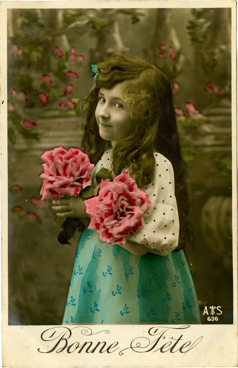 Bonne Fete -postikortti, 1908 (värisävytetty valokuva) tekijältä French Photographer