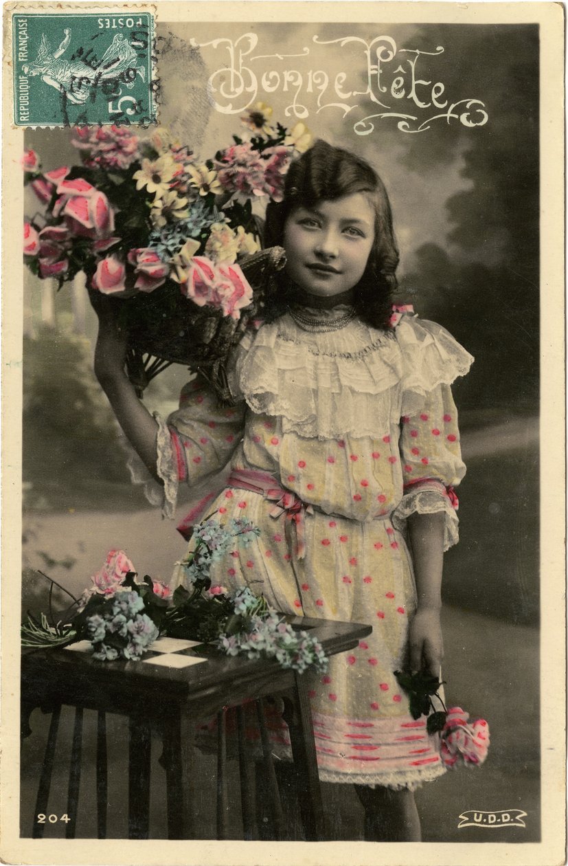 Bonne fete -postikortti, 1908 (värisävytetty valokuva) tekijältä French Photographer