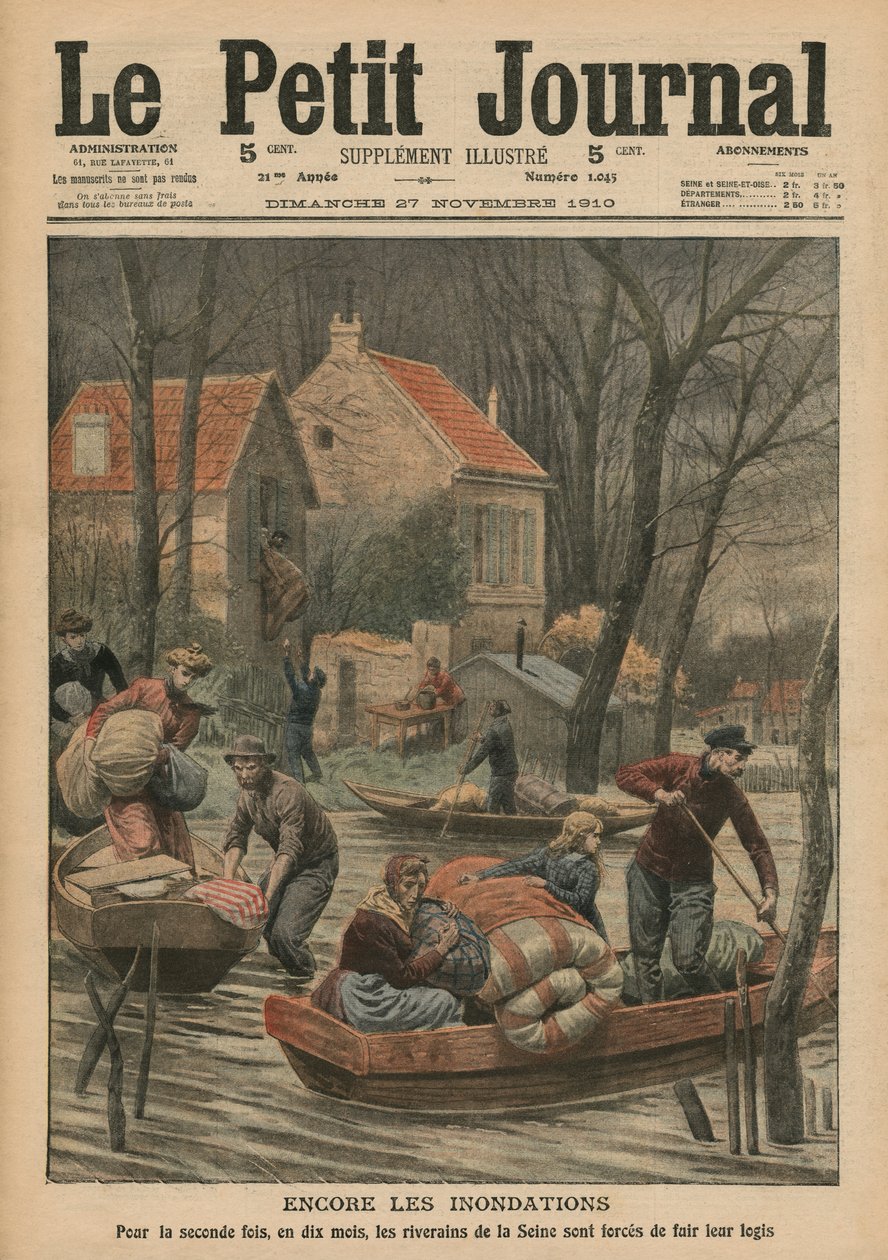 Tulvat jälleen, kuvitus Le Petit Journalista, liitekuva, 27. marraskuuta 1910 tekijältä French Photographer