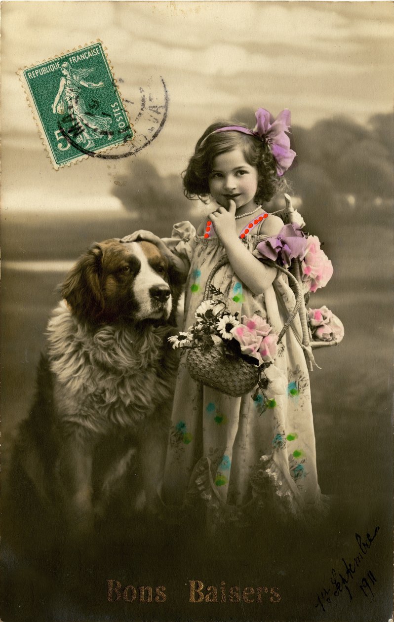Suukkoja postikortti, 1911 (värisävytetty kuva) tekijältä French Photographer