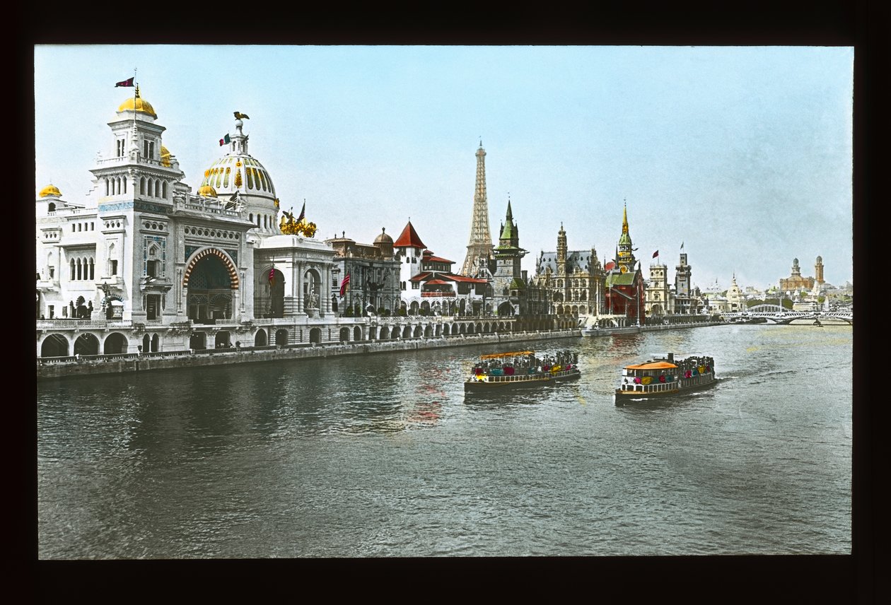 Pariisin näyttely: Quai des Nations, Ottomaanien paviljonki ja Yhdysvaltain paviljonki, 1900 (lyhtyliukumäki) tekijältä French Photographer