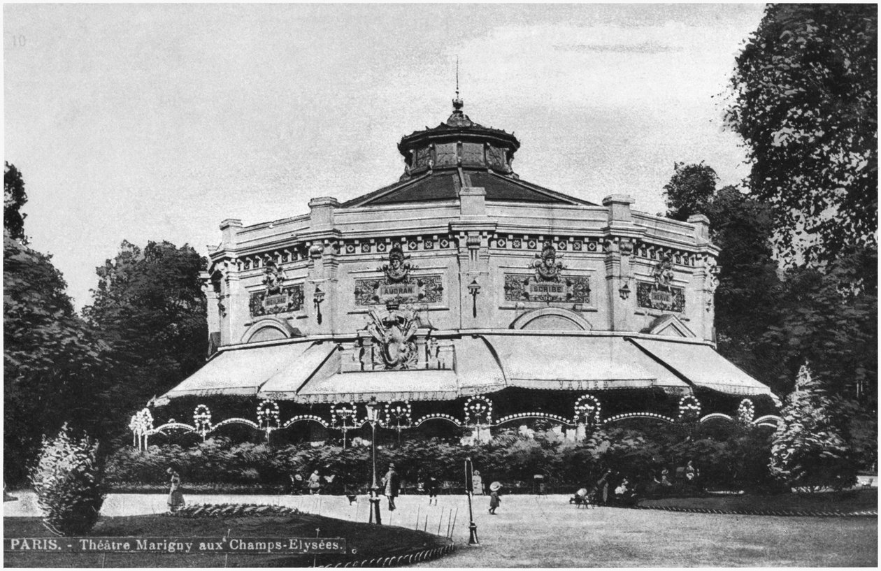 Postikortti, joka kuvaa Marigny-teatteria, Champs-Elysees, Pariisi, ennen vuotta 1914 tekijältä French Photographer