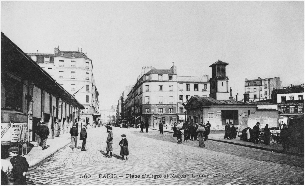 Postikortti, jossa Place dAligre ja Marche Lenoir, Pariisi, noin 1900. tekijältä French Photographer
