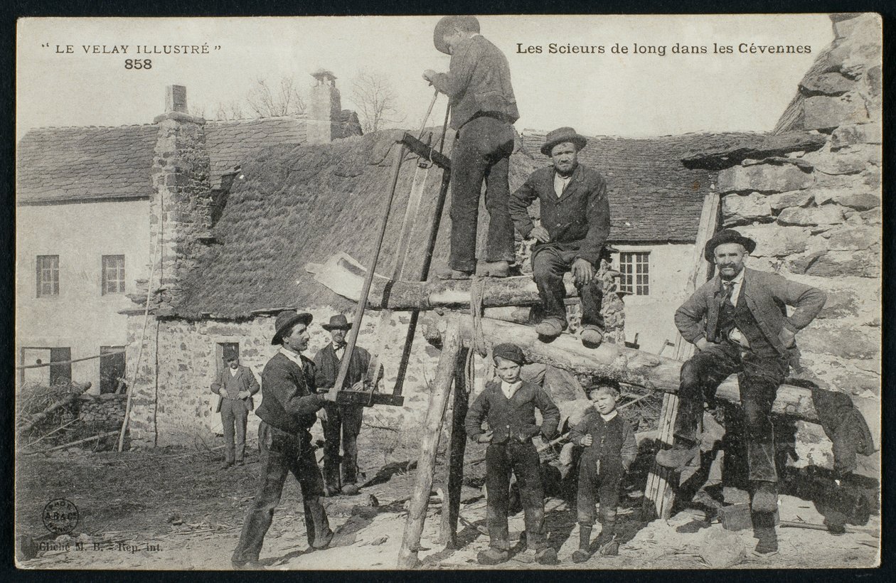 Postikortti, joka kuvaa sahaajia Cevennesissä, n. 1900 tekijältä French Photographer