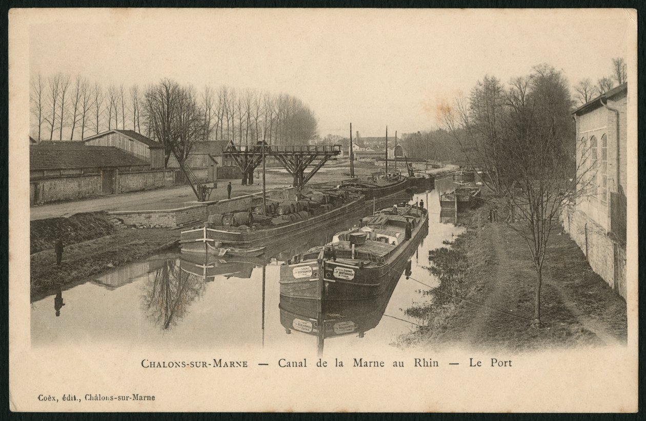 Postikortti, joka kuvaa Marne-Reinin kanavaa Chalons-sur-Saonessa, n. 1900 (valokuva) tekijältä French Photographer