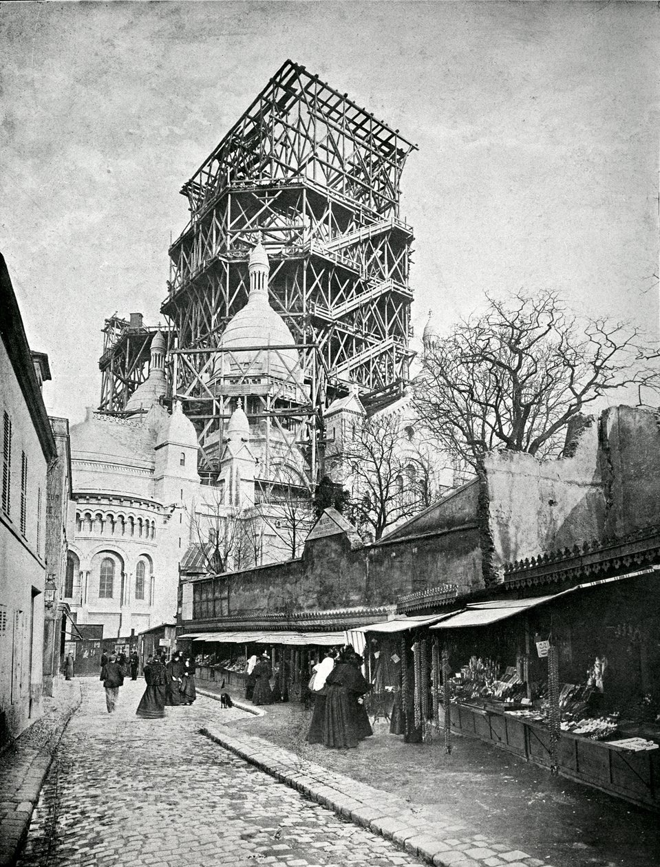 Sacre Coeurin rakentaminen Montmartressa, n. 1885-1890 tekijältä French Photographer