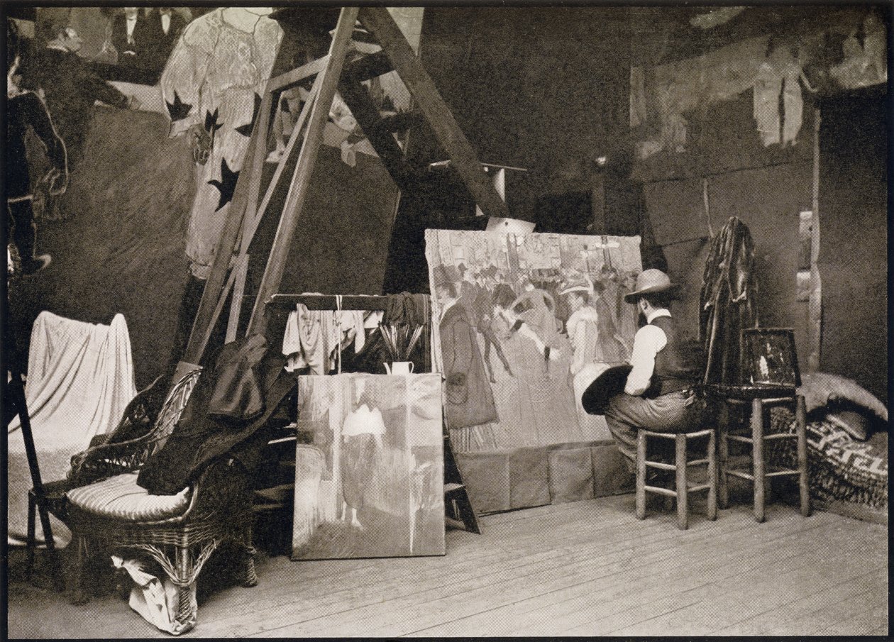 Toulouse-Lautrec studiossaan Rue Caulaincourtilla, Gerstle Mackin teoksesta Toulouse-Lautrec, julkaistu 1938 tekijältä French Photographer