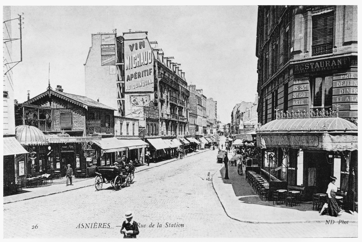 Näkymä Asnieresiin, Rue de la Station, noin 1900 tekijältä French Photographer