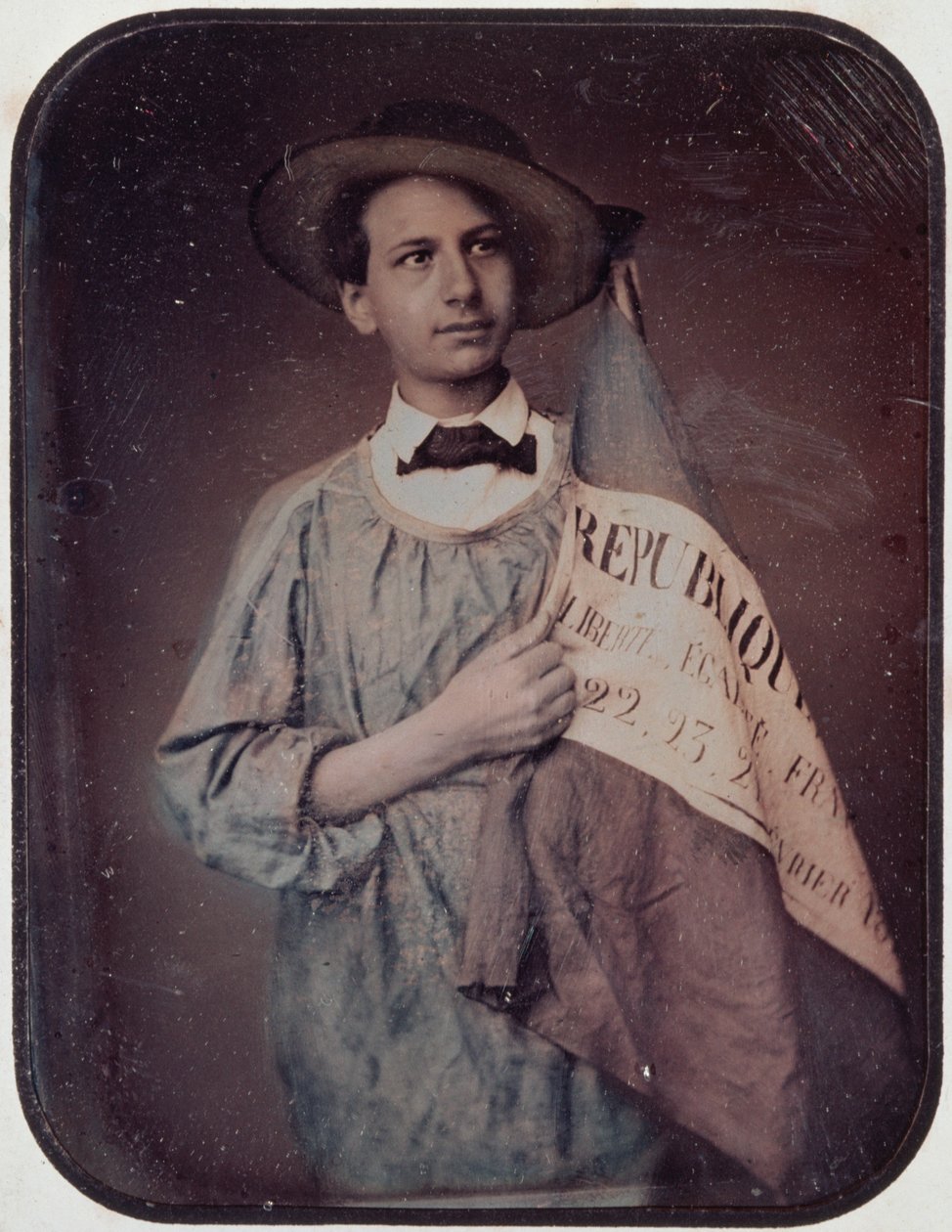 Nuori mies lipun kanssa, 1848 (dagerrotypia) tekijältä French Photographer