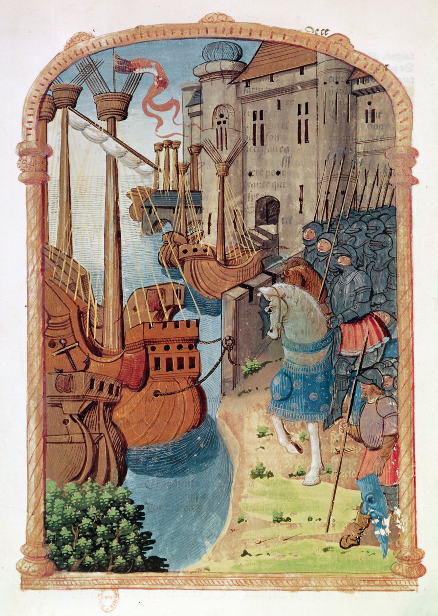 8378 Velin 745 f.1 Knights ratsain, noin 1350-luku tekijältä French School