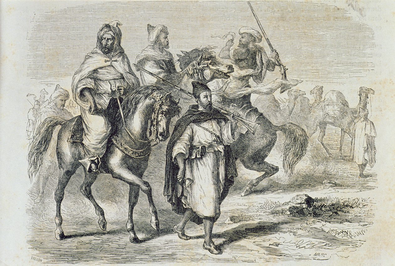 Marokon karavaani 1860-luvulla, kaiverrus Auguste Trichon (s.1814) tekijältä French School