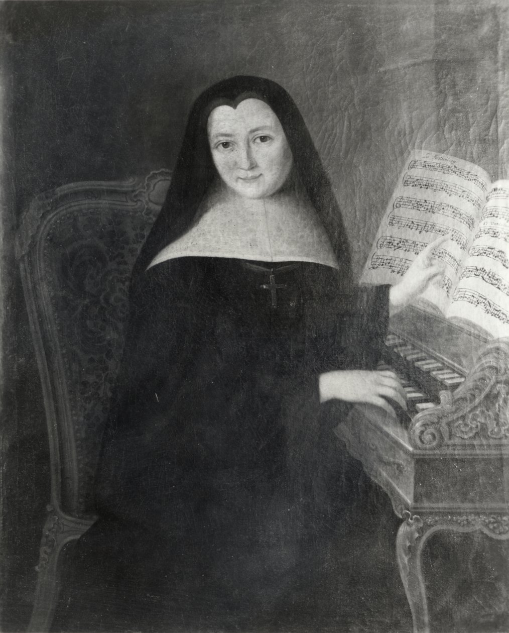 Nunna Abbaye de Montmartresta opettamassa cembaloa tekijältä French School