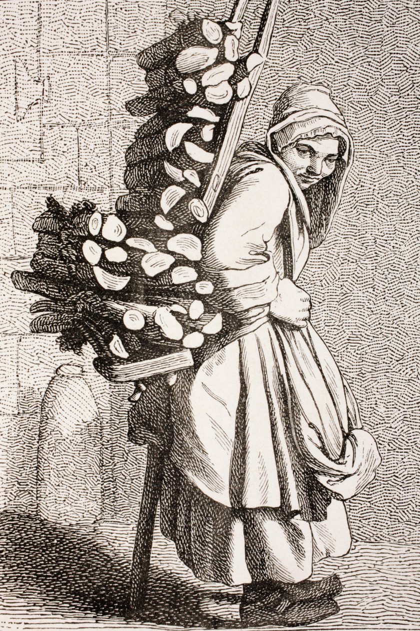Nainen, joka kantaa polttopuita myyntiin 1700-luvun Pariisissa, 1875 tekijältä French School