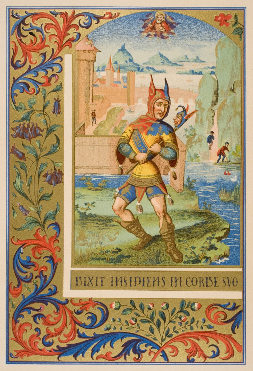 Hovihullu, jäljennös 1400-luvun käsikirjoituksen pienoismallista Paul Lacroixin (1806-84) Le Moyen Age et La Renaissance -teoksesta, julkaistu 1847 tekijältä French School
