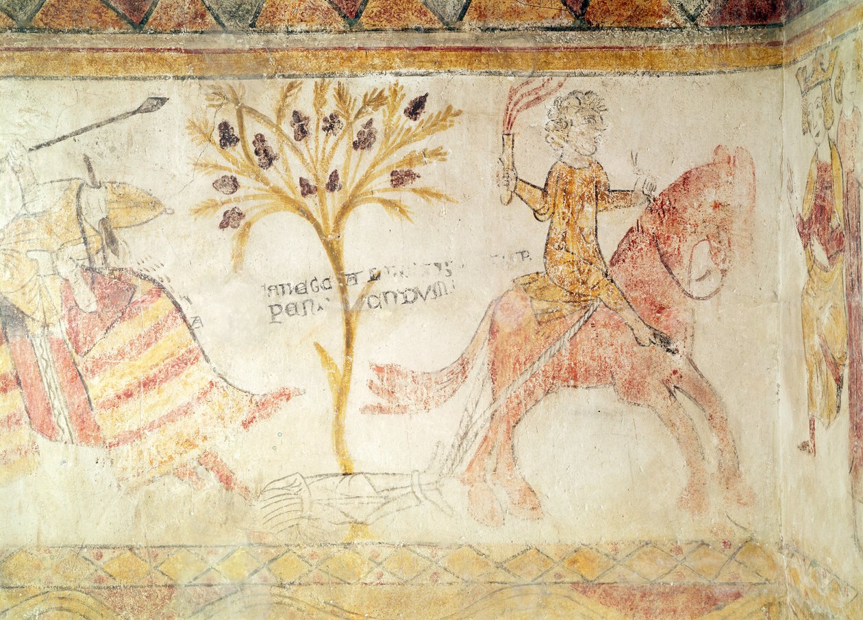 Tulevaa soihtua kantava ritari, joka veti Sisilian kuninkaan Manfredin (n. 1232–1266) ruumista, 28. helmikuuta 1266 tekijältä French School