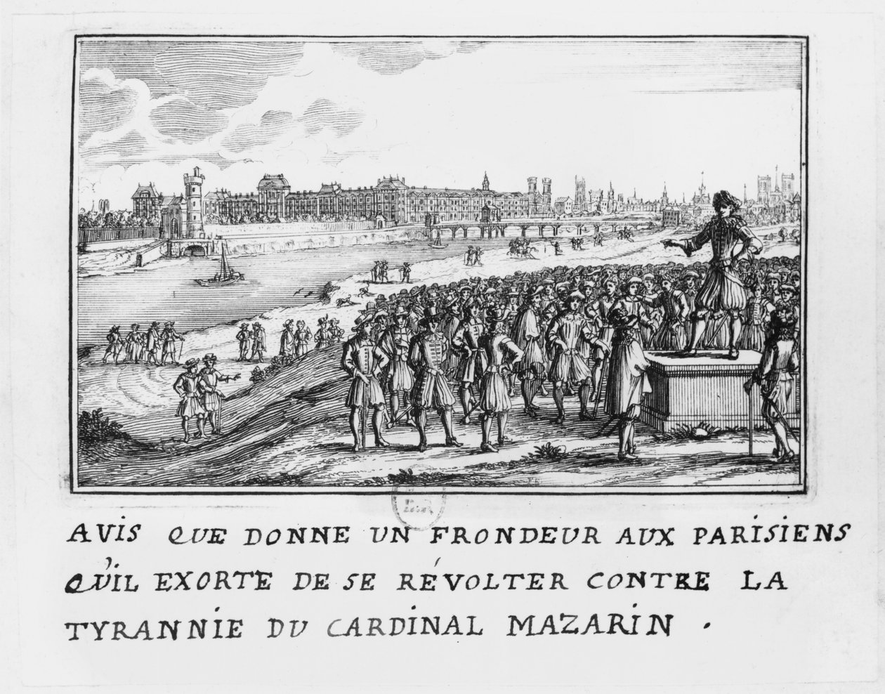 Fronden mies, joka kehotti pariisilaisia nousemaan kardinaali Mazarinin tyranniaa vastaan 6. tammikuuta 1649 tekijältä French School