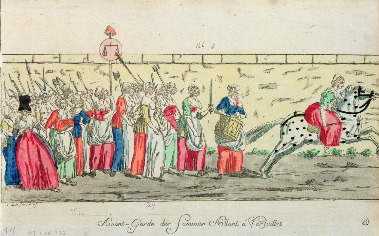 Versaillesiin 5. lokakuuta 1789 menossa olevien naisten edistynyt vartija tekijältä French School