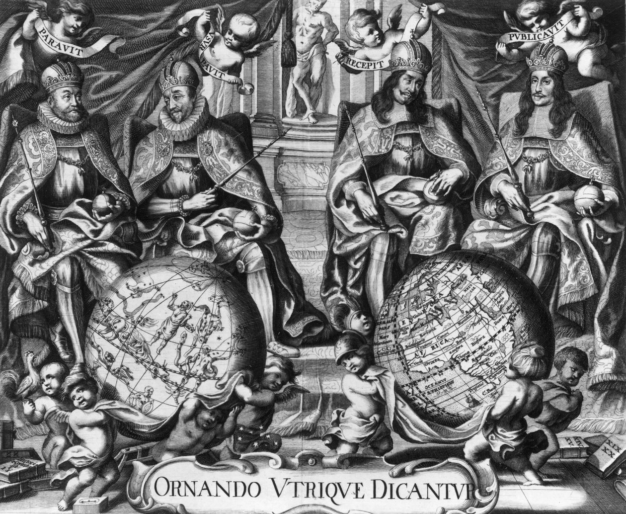 Allegoria Rudolf II:n (1552-1612) kanssa Pyhän Rooman keisarin ja hänen seuraajiensa Mattias 1:n (1557-1619), Ferdinand II:n (1578-1637) ja Ferdinand III:n (1608-1657) kanssa tekijältä French School