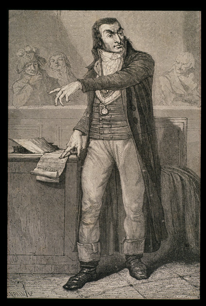 Antoine Quentin Fouquier-Tainville (1747-95) vallankumoustuomioistuimen yleisenä syyttäjänä, kaiverrus Blanpain tekijältä French School