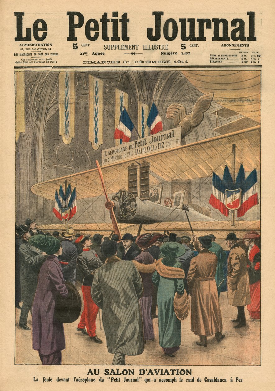 Lentokonesalongissa, kuvitus Le Petit Journalista, liitekuva, 31. joulukuuta 1911 tekijältä French School