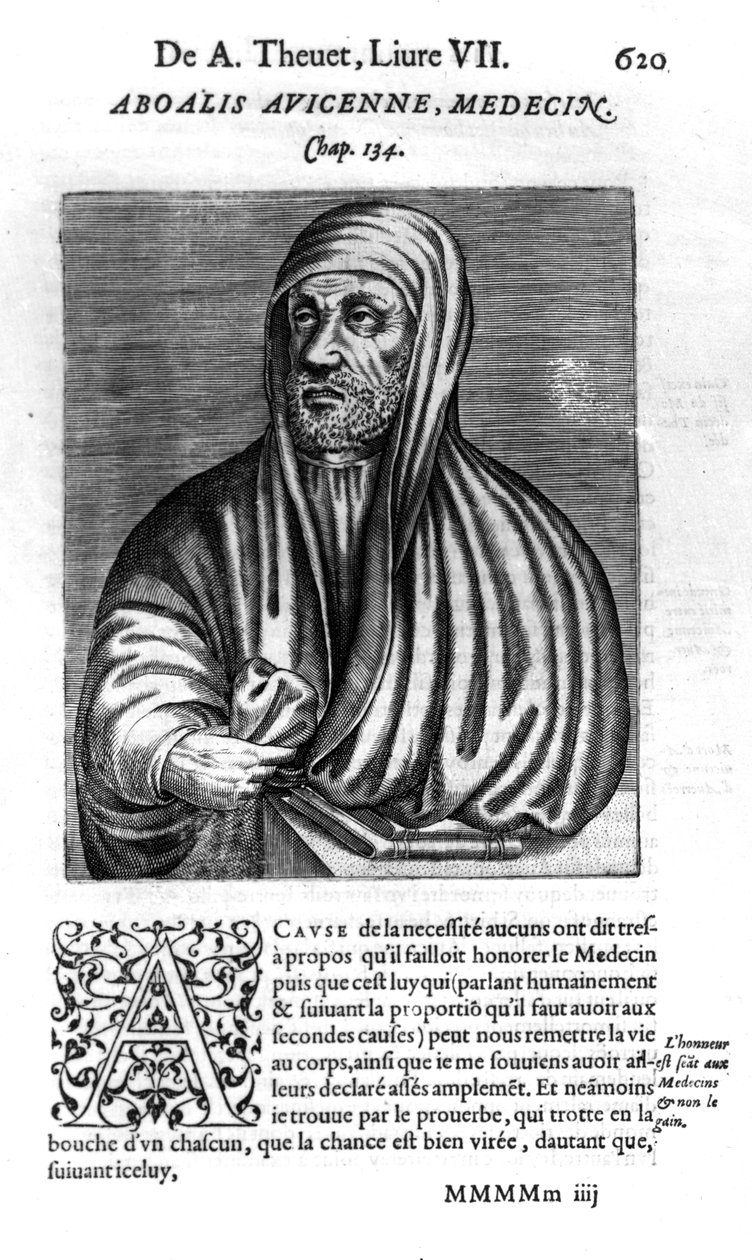 Avicenna, kuvitus Andre Thevetin teoksesta "Les vrais pourtraits et vies des hommes illustres", julkaistu 1584 tekijältä French School