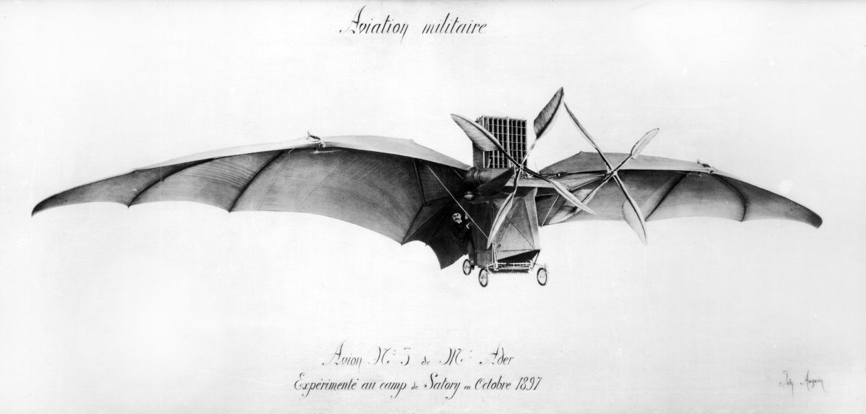 Avion III, "Lepakko", suunnitteli Clement Ader (1841-1925) Satoryn sotilasleirillä lokakuussa 1897 tekijältä French School
