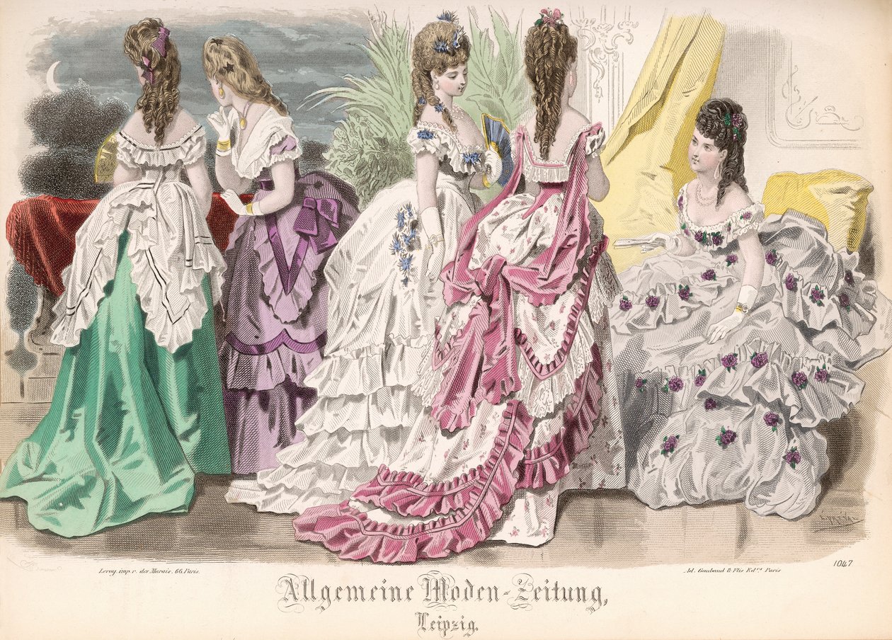 Ballgowns, muotilautanen "Allgemeine Moden-Zeitung", Leipzig, 1872 tekijältä French School
