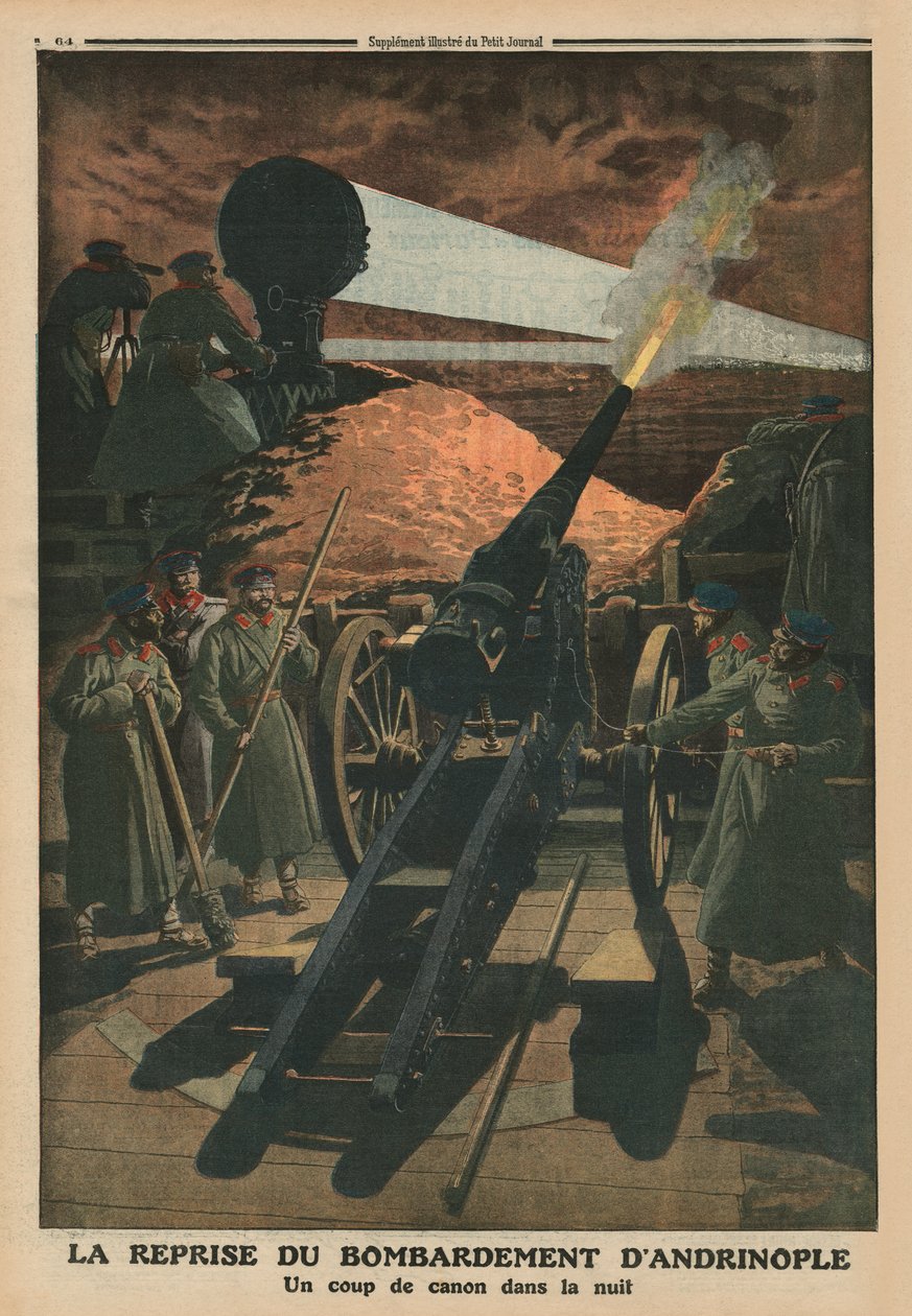 Andrinopolin pommittaminen uudelleen, takakannen kuvitus "Le Petit Journalista", liitekuva, 23. helmikuuta 1913 tekijältä French School