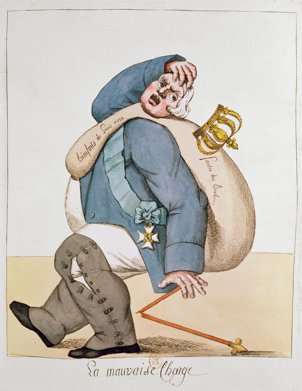 Ludvig XVIII:n (1755-1824) karikatyyri 1815 tekijältä French School