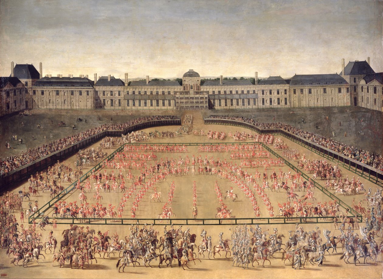 Ludvig XIV:lle Tuileries-palatsin hovissa 5. kesäkuuta 1662 järjestetty karuselli. tekijältä French School
