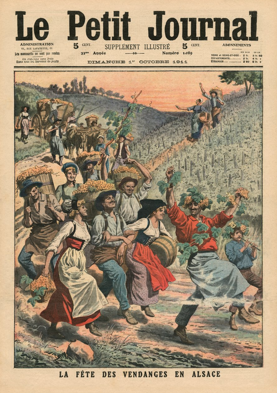 Elsassin viinisadon juhliminen, kuvitus "Le Petit Journalista", liite illustre, 1. lokakuuta 1911 tekijältä French School
