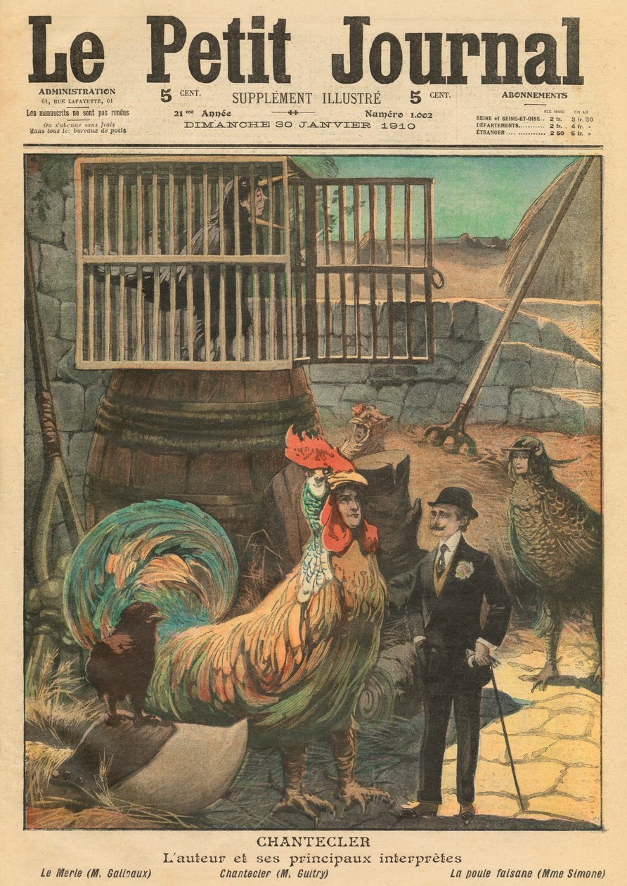 "Chantecler", kirjailija Edmond Rostand ja hänen päänäyttelijät, kuvitus "Le Petit Journalista", liitekuva, 30. tammikuuta 1910 tekijältä French School