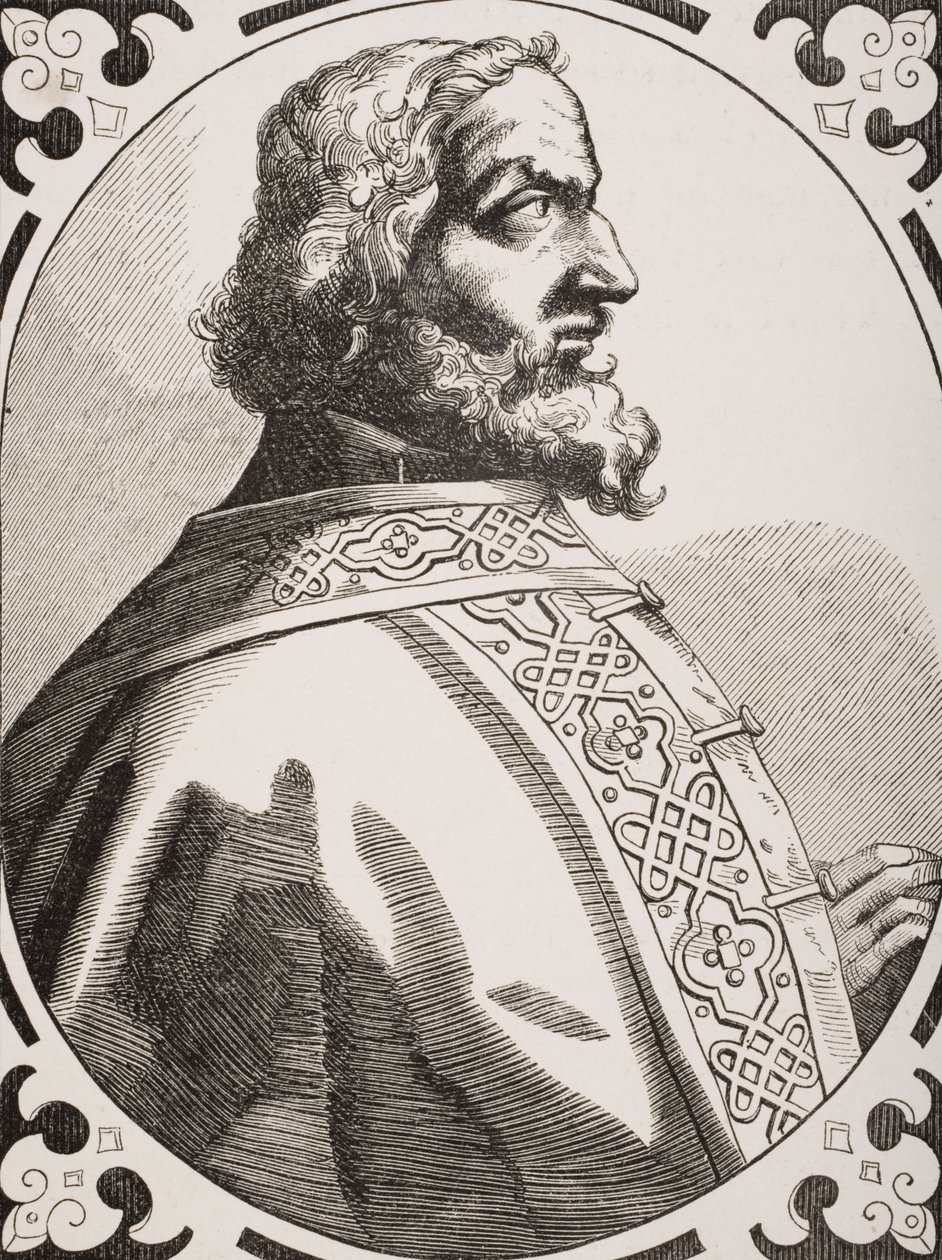 Kaarle Suuri (747-814) Frankkien ja Lombardien kuningas, 1500-luvun kaiverruksen jälkeen Paul Lacroixin (1806-84) teoksesta "Le Moyen Age et La Renaissance", julkaistu 1847 tekijältä French School