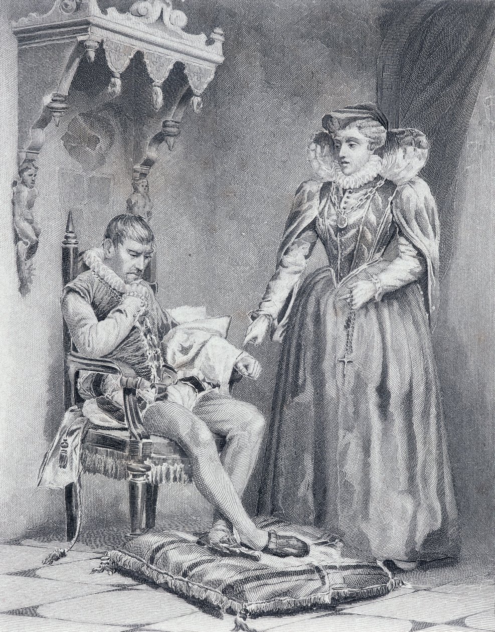 Kaarle IX (1550-1574), Ranskan kuningas, äitinsä Catherine de Medicisin (1519-1589) kanssa, Ranskan valtionhoitaja 1560-1574 tekijältä French School