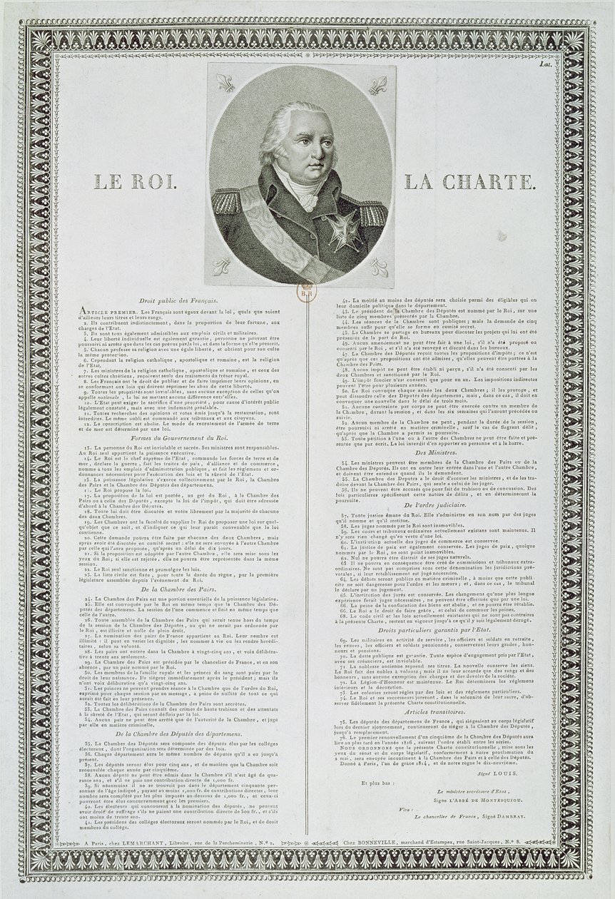 Ludvig XVIII:n (1755-1824) peruskirja 1814 tekijältä French School