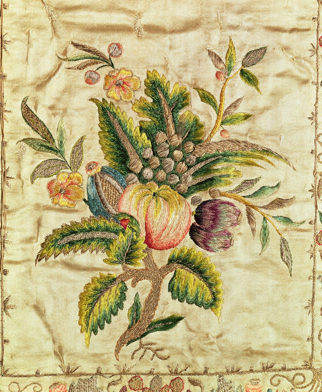 Chasuble, n. 1785 (satiini brodeerattu kulta- ja hopealangoilla sohvatyössä) tekijältä French School