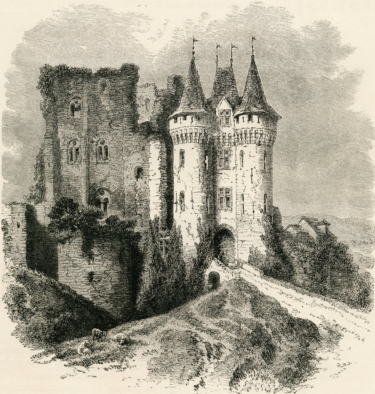 Chateau Saint-Jean Nogent-le-Rotroussa, Ranskassa, 1800-luvulla, pastori Samuel G. Greenin "French Pictures" -teoksesta, julkaistu 1878 tekijältä French School