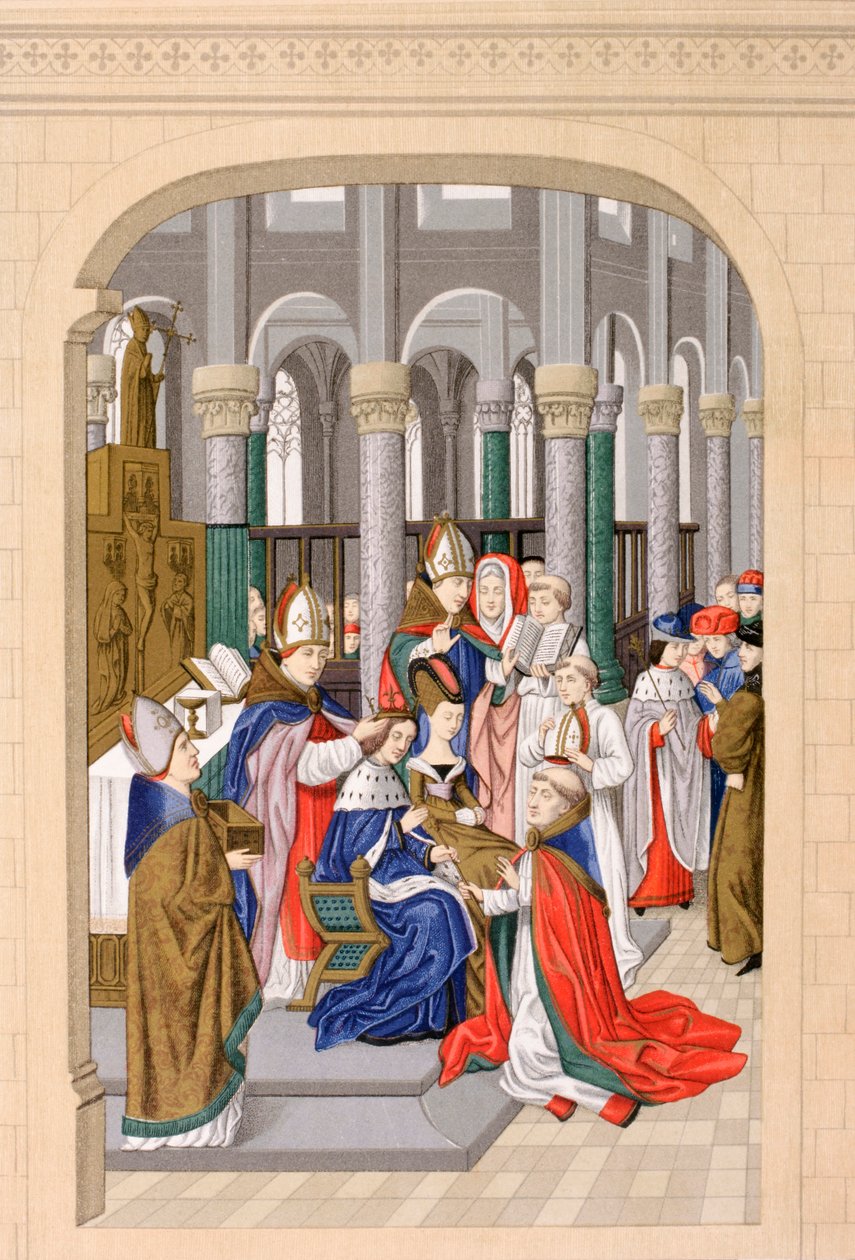 Kaarle V:n, Ranskan kuninkaan, kruunaus, toukokuu 1364, Les Arts au Moyen Age, julkaistu 1873 tekijältä French School