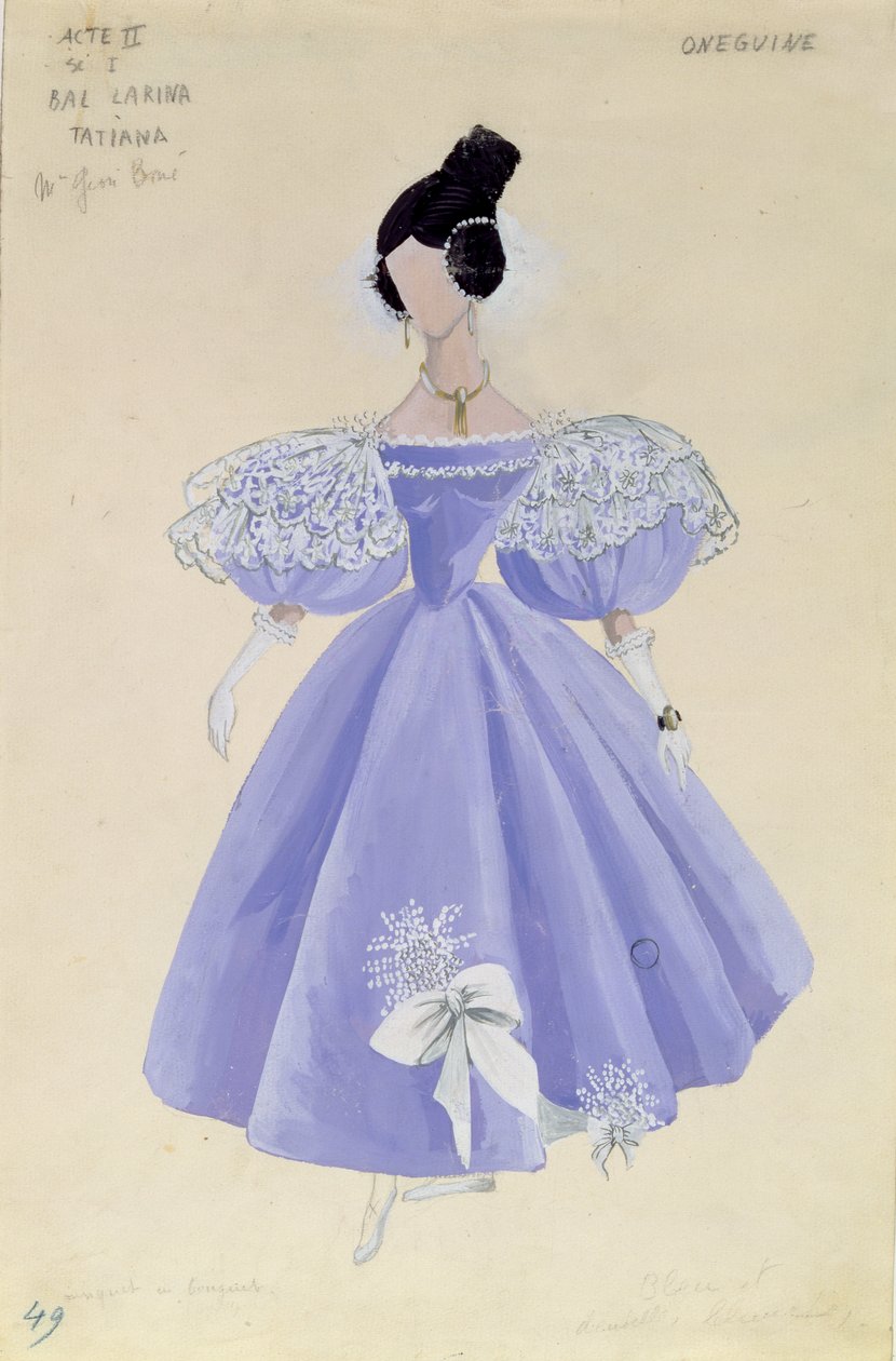 Pukusuunnittelu Tatanialle Tšaikovskin (1840-93) oopperaan Jevgeni Onegin tekijältä French School