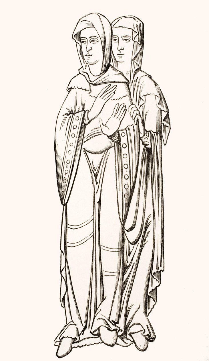 Frankish Courtin naisten puvut (6.-10. vuosisata) Paul Lacroixin (1806-84) teoksesta "Le Moyen Age et La Renaissance", julkaistu 1847 tekijältä French School