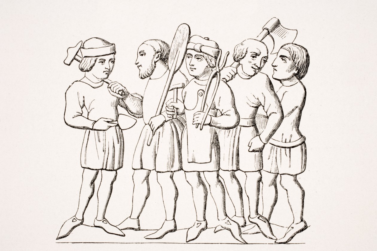 Käsityöläiset, miniatyyrin jäljennös 1300-luvun käsikirjoituksessa, Paul Lacroix
