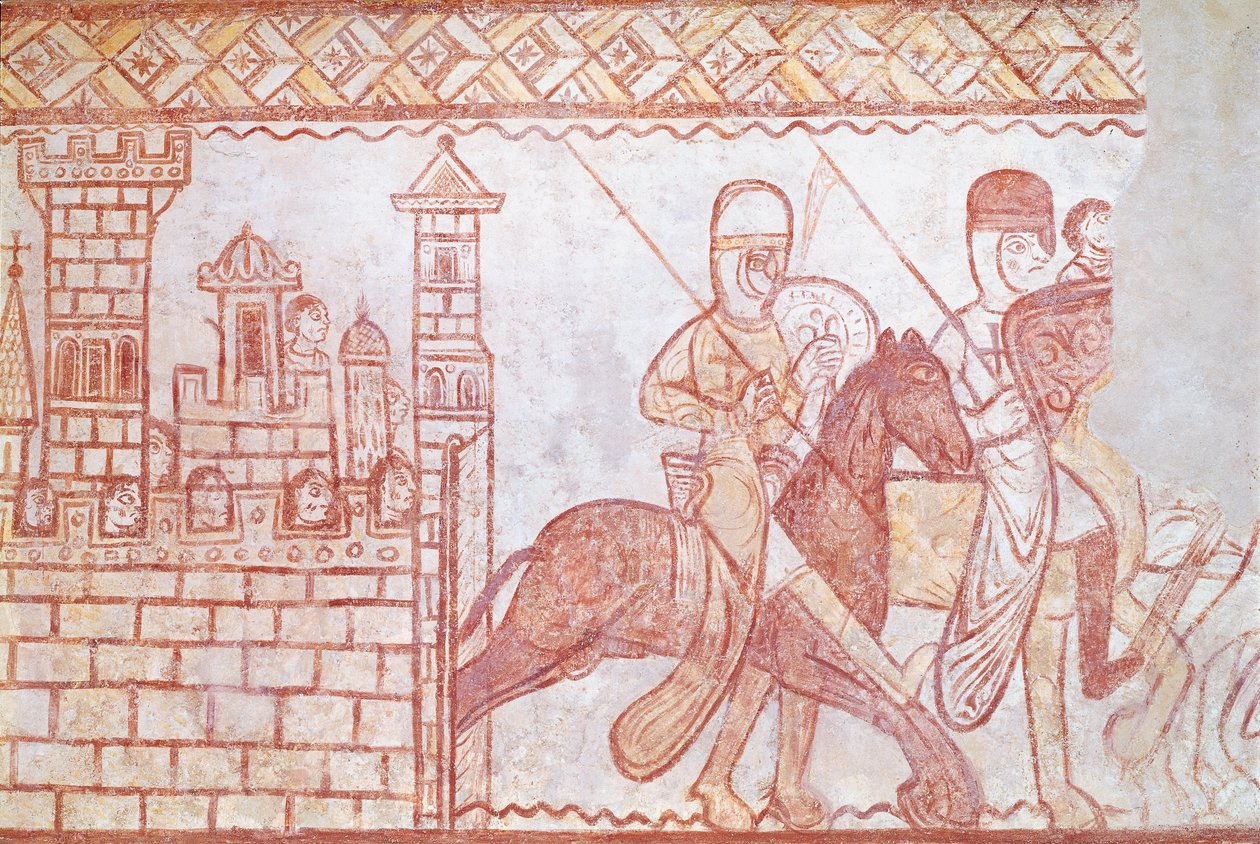 Ristiretkeläisten lähtö vuonna 1163 Syyrian Krak des Chevaliersin linnasta Bocquéen taisteluun tekijältä French School