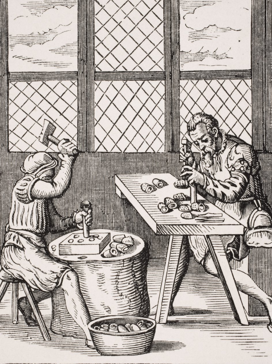 Dice Maker, jäljennös Jost Ammanin (1539-91) puupiirroksesta Paul Lacroixin (1806-84) teoksesta "Le Moyen Age et La Renaissance", julkaistu 1847 tekijältä French School