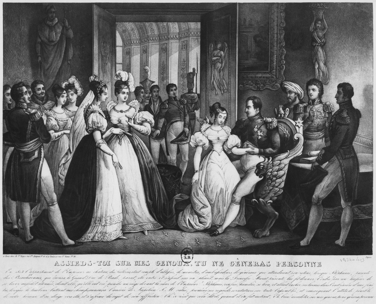 "Istu polvilleni, se ei häiritse ketään" tai oikeuskohtaus, 1803 (kaiverrus) (bw kuva) tekijältä French School