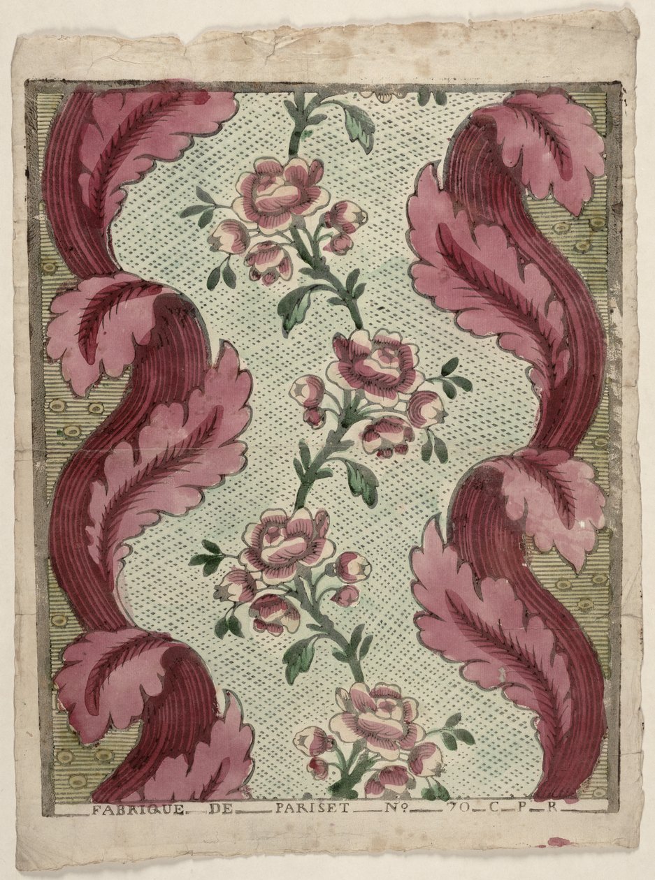 Dominopaperi ruusuilla, valmistaja Pariset, Lyon, n. 1760-70 tekijältä French School