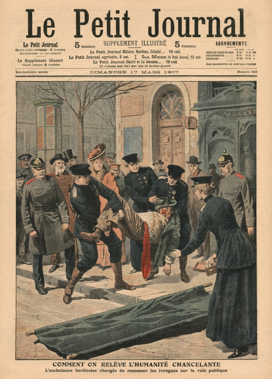 Juomarit Berliinissä, kuvitus "Le Petit Journalista", liitekuva, 17. maaliskuuta 1907 tekijältä French School