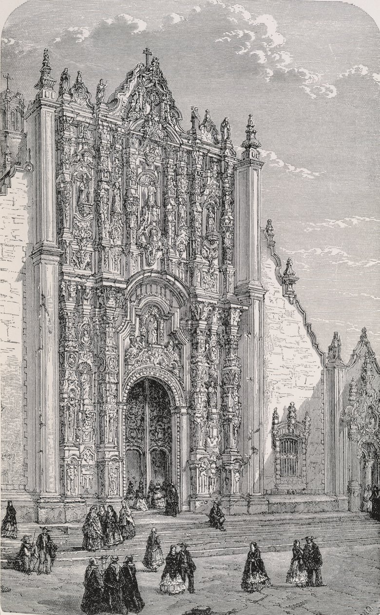 El Sagrario Metropolitano (n. 1749-69), Mexico City, teoksesta "Uuden maailman muinaiset kaupungit", kirjoittanut Claude-Joseph-Desire Charnay, pub. 1887 tekijältä French School