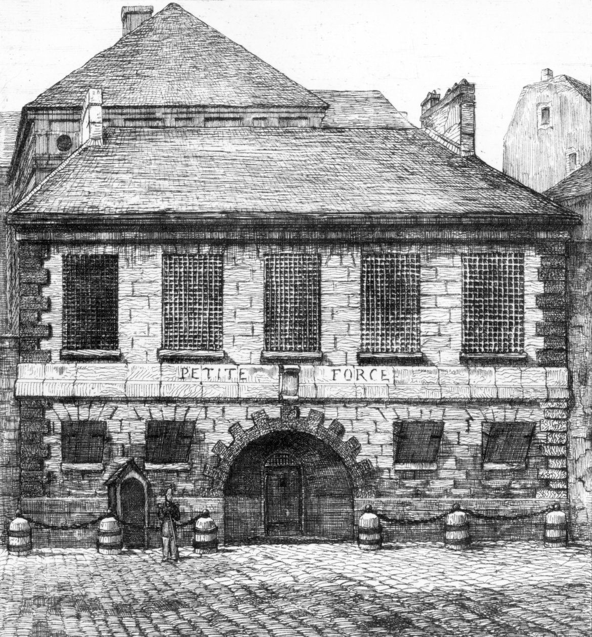 La Petite Force -vankilan sisäänkäynti, rue Pavee Pariisissa, 1850 tekijältä French School